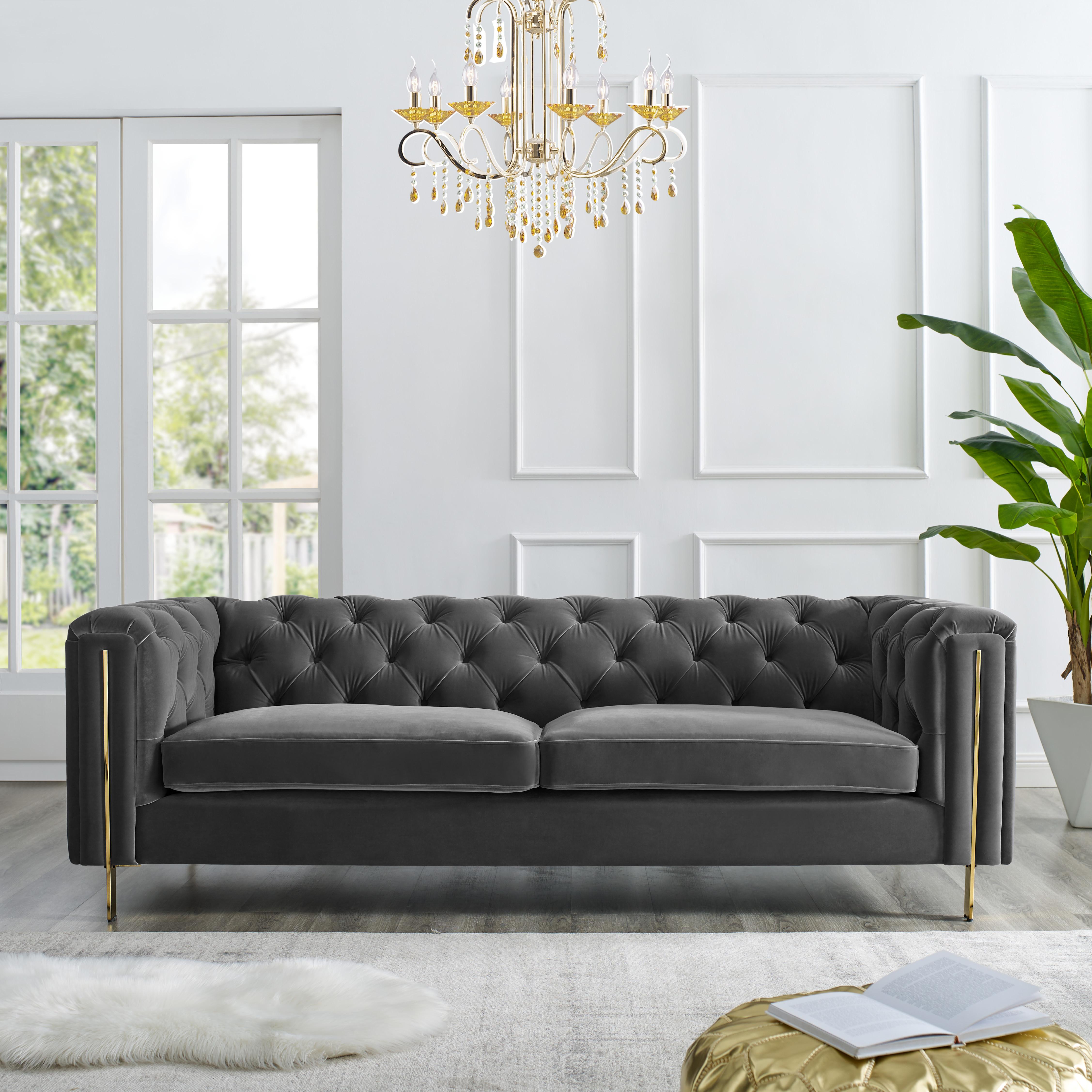 Rent to Own Steve Silver Furniture Charlene Gray Velvet Tufted Sofa at